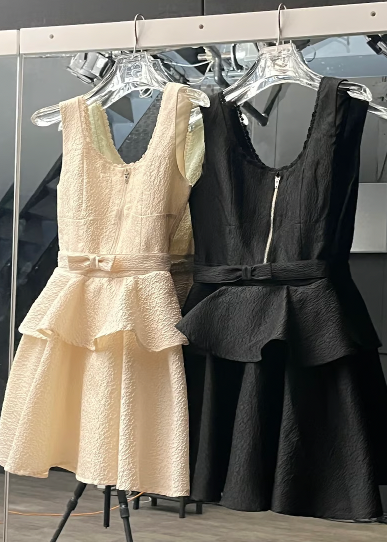 Ribbon peplum jacquard one-piece – Treat Ürself Ribbon peplum jacquard one-piece – Treat Ürself