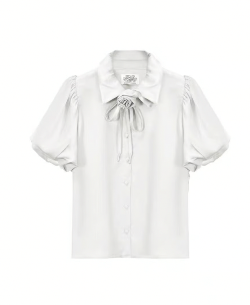 Rose choker satin puff blouse
