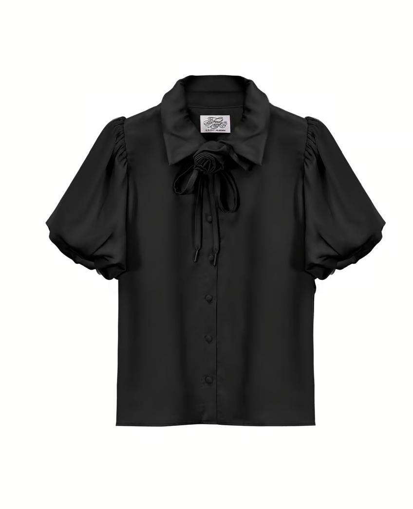 Rose choker satin puff blouse