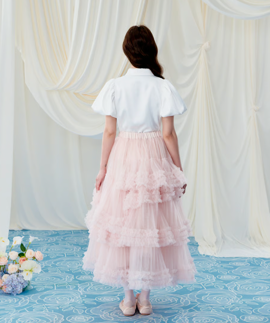 Rose choker satin puff blouse