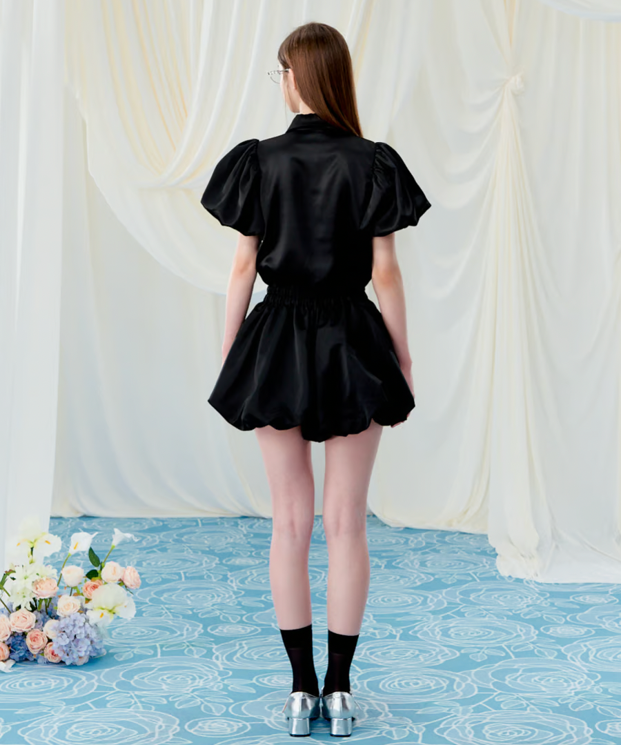 Rose choker satin puff blouse