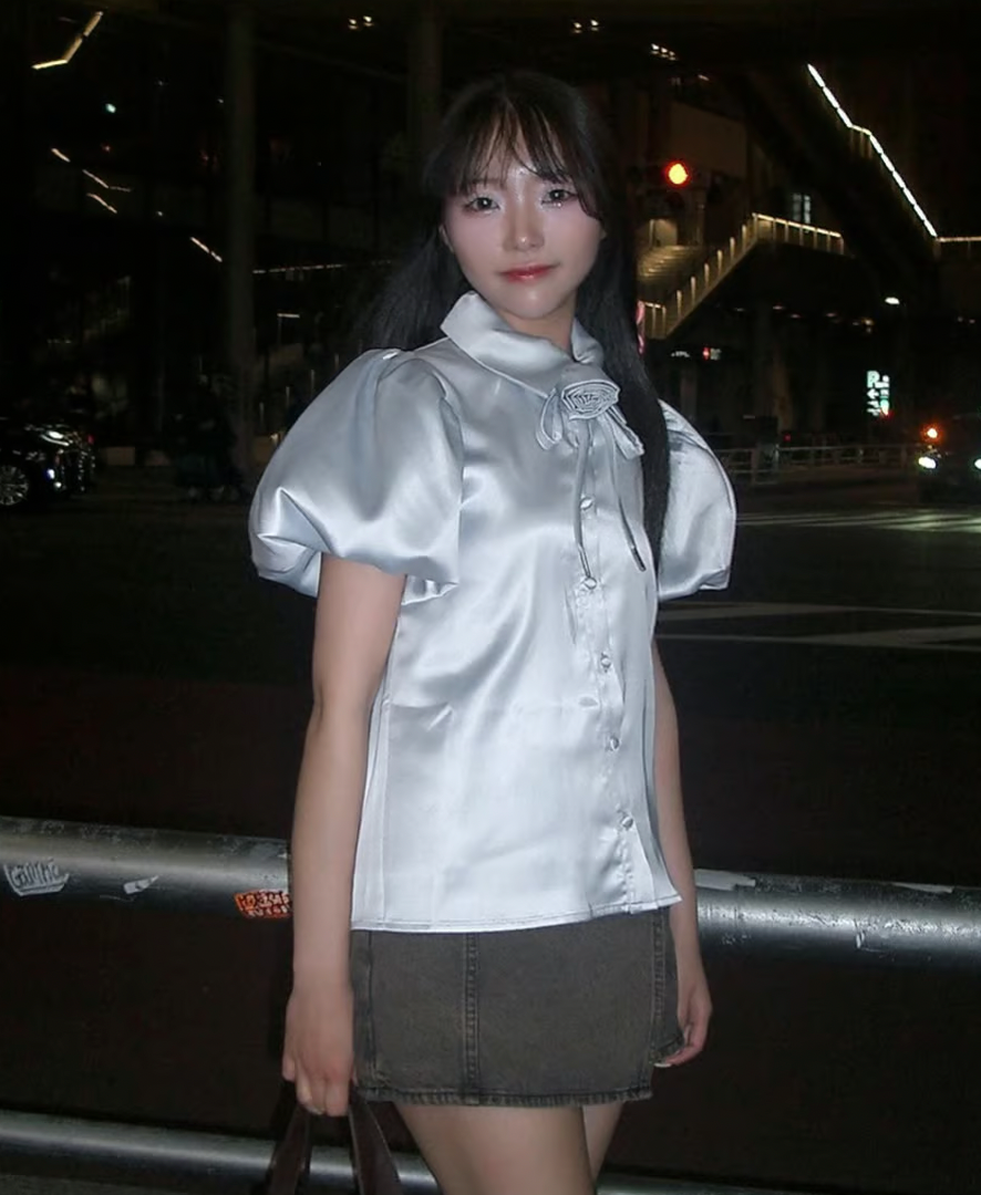 Rose choker satin puff blouse