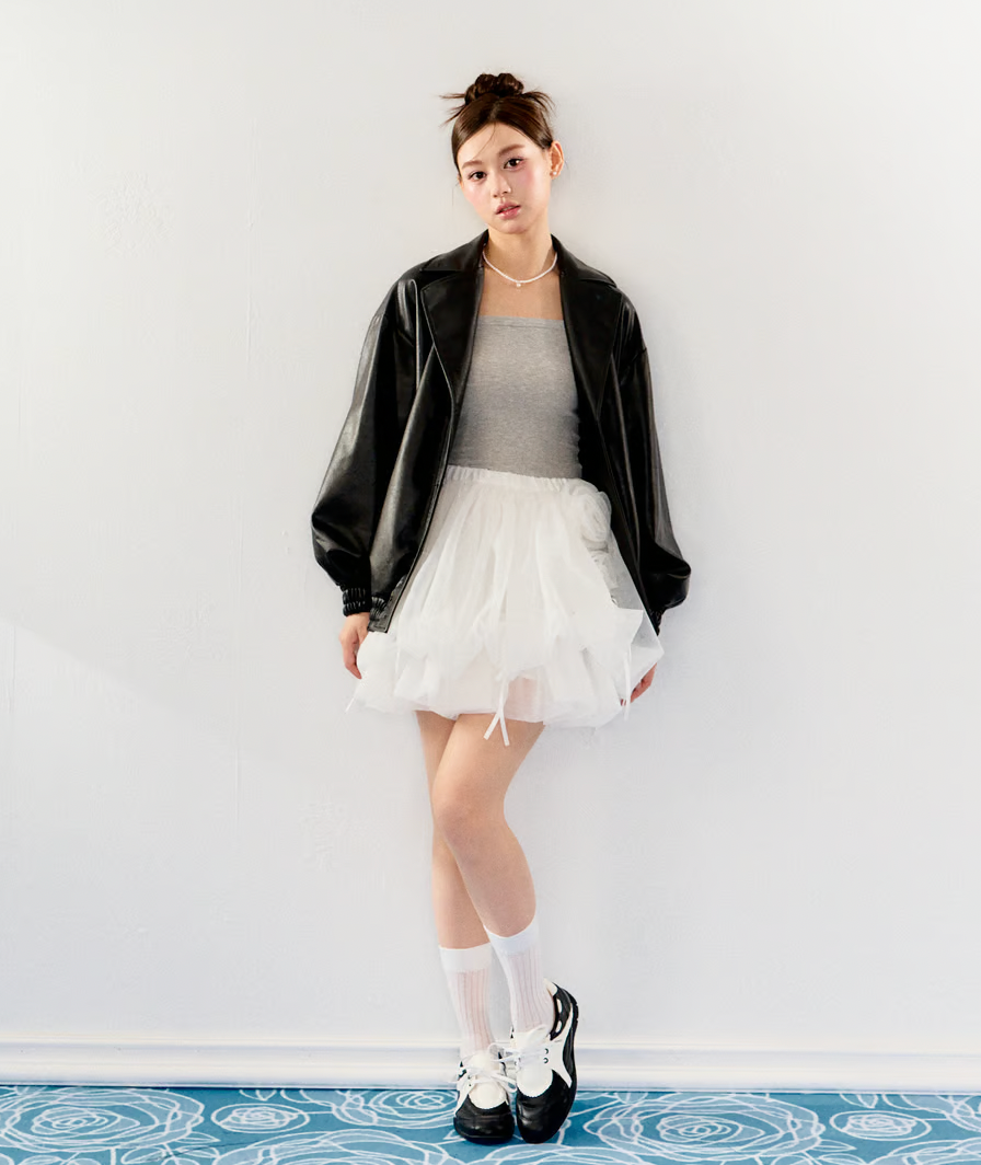 【Delivery within 2 weeks】Rose motif ribbon tulle skirt(mini)