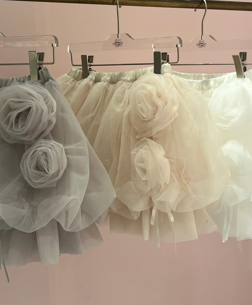 【Delivery within 2 weeks】Rose motif ribbon tulle skirt(mini)
