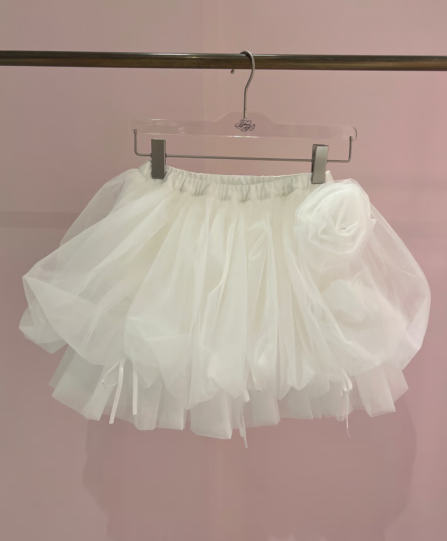 【Delivery within 2 weeks】Rose motif ribbon tulle skirt(mini)