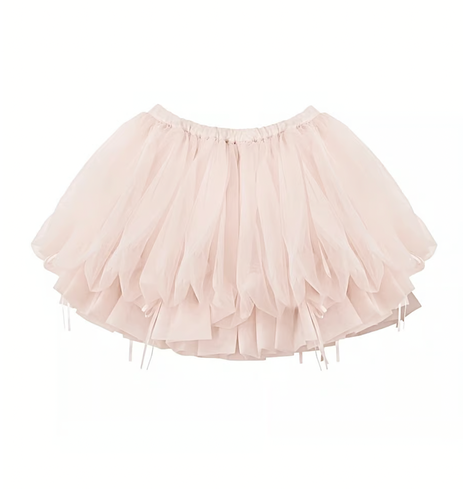 【Delivery within 2 weeks】Rose motif ribbon tulle skirt(mini)