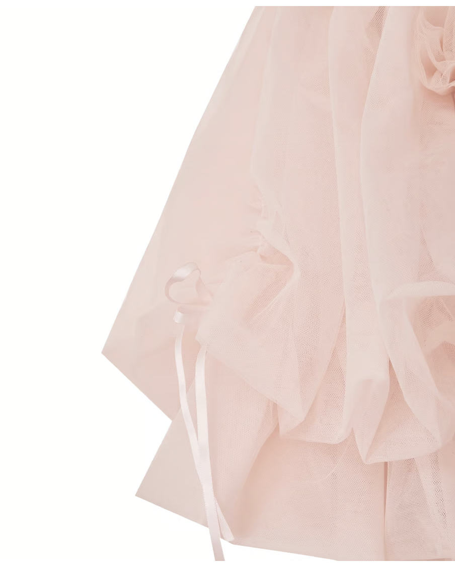 【Delivery within 2 weeks】Rose motif ribbon tulle skirt(mini)