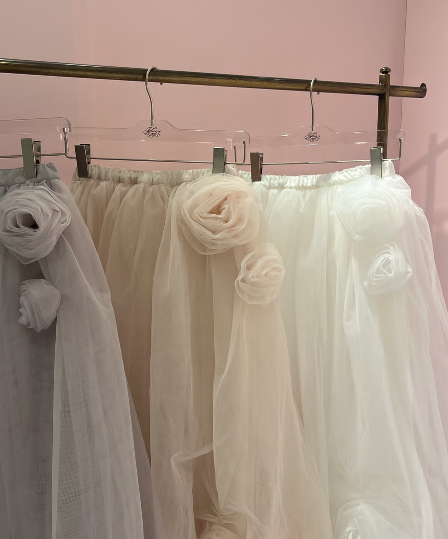 【Delivery within 2 weeks】Rose motif ribbon tulle skirt(long)