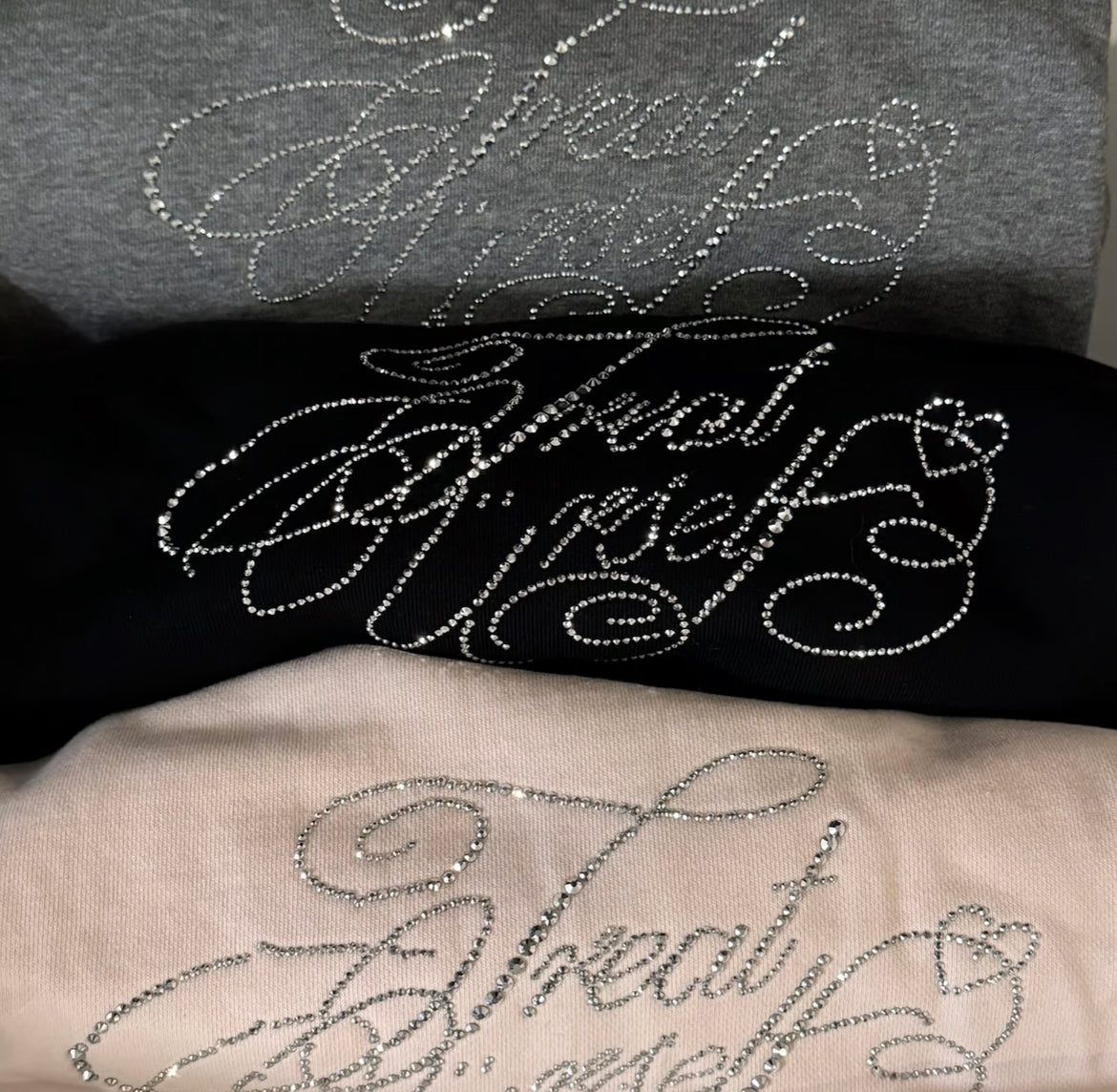 Treat Ürself logo rhinestone sweat