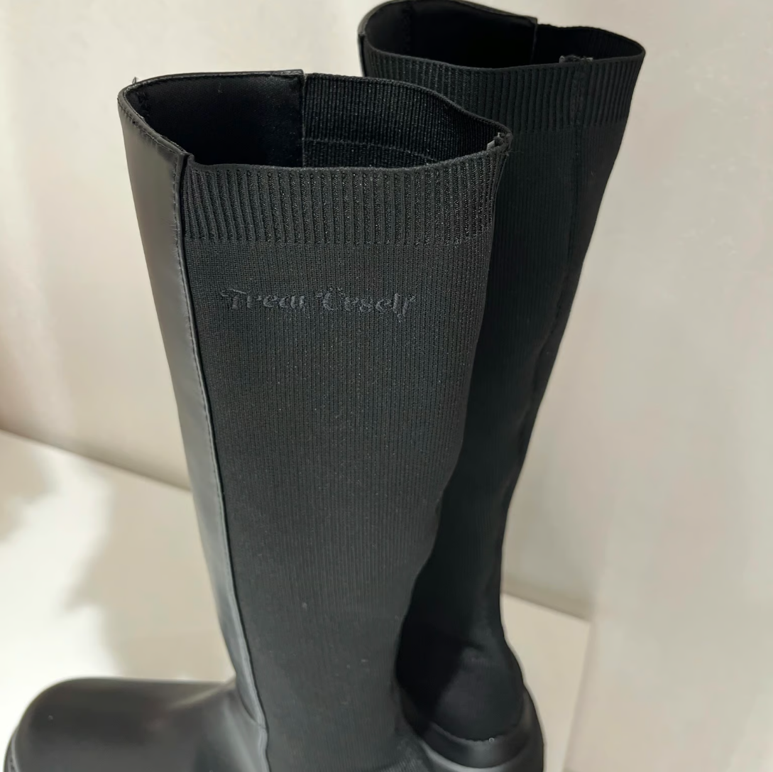 original knit leather slim boots