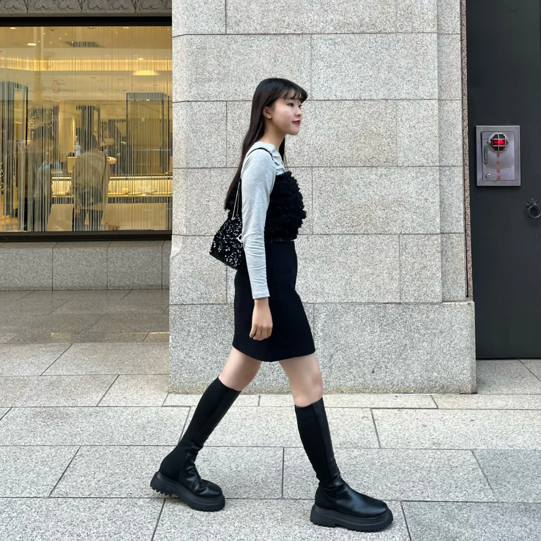 original knit leather slim boots