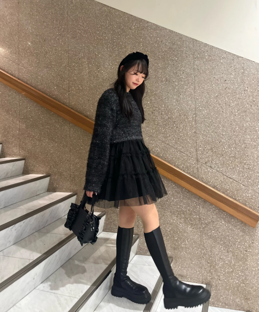 original knit leather slim boots