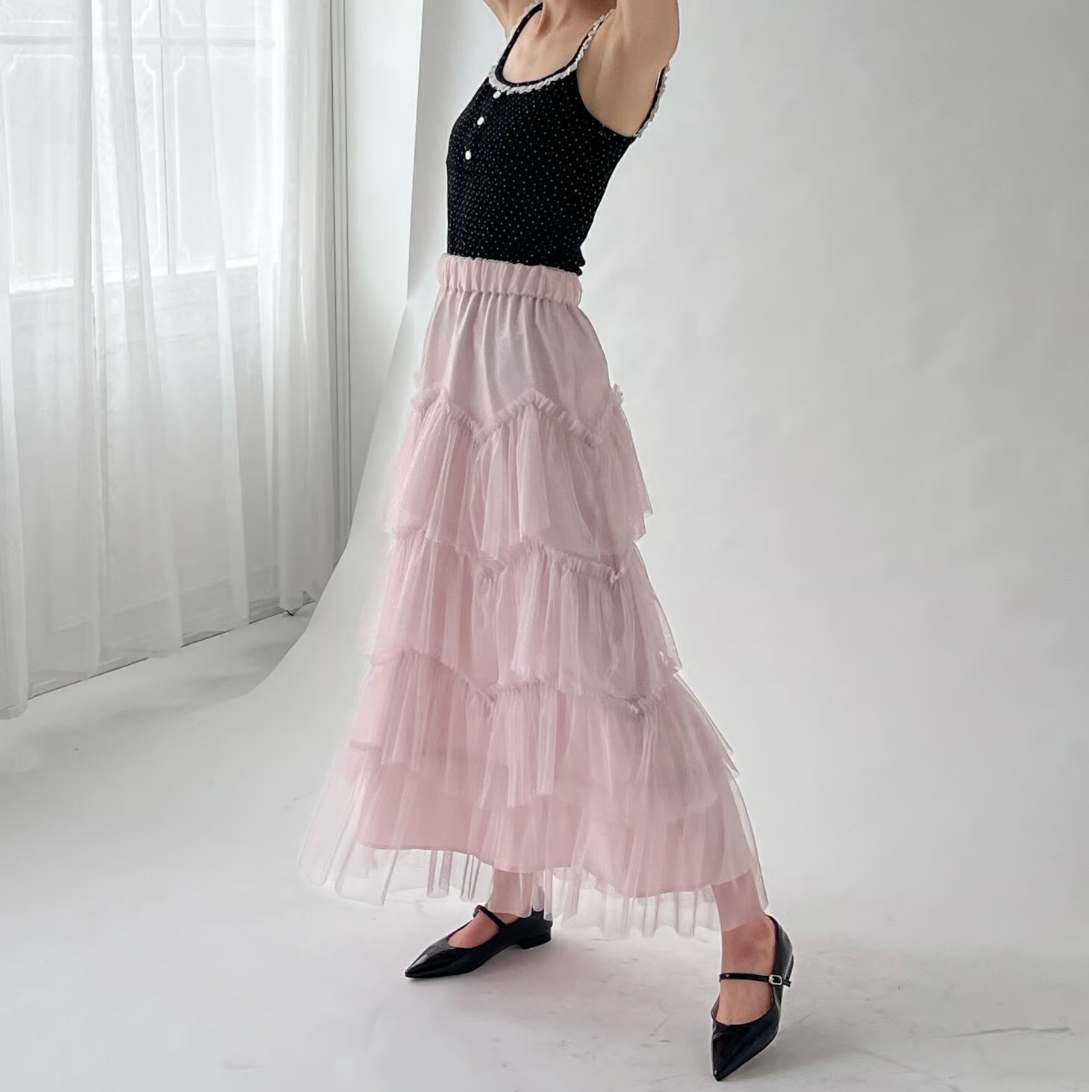 Ballerina tulle glitter tiered skirt (pink)