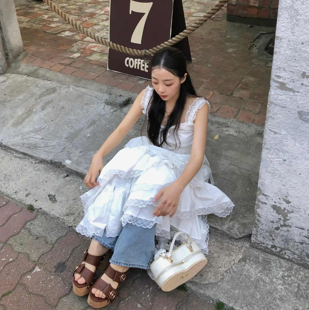 Ribbon wedge sole sandals