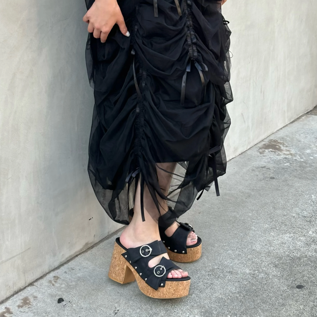 Ribbon wedge sole sandals