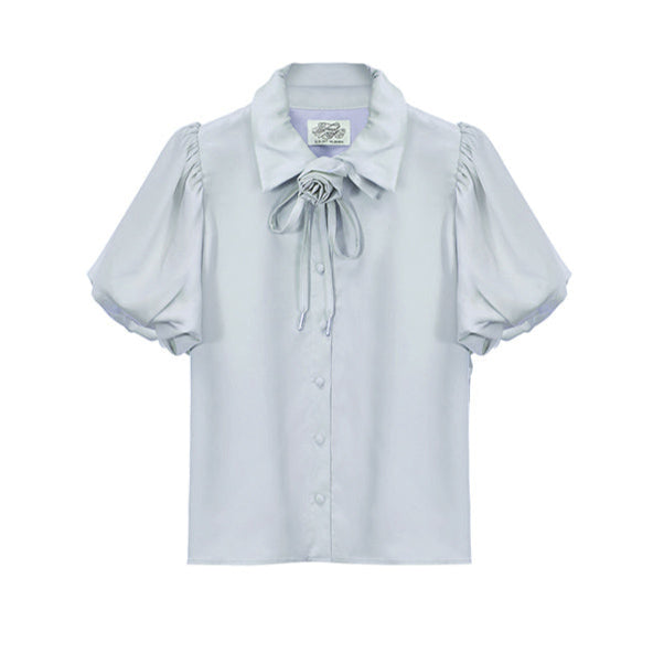 Rose choker satin puff blouse