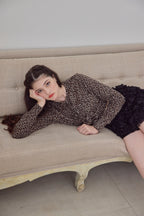 Leopard Rose flower motif knit cardigan