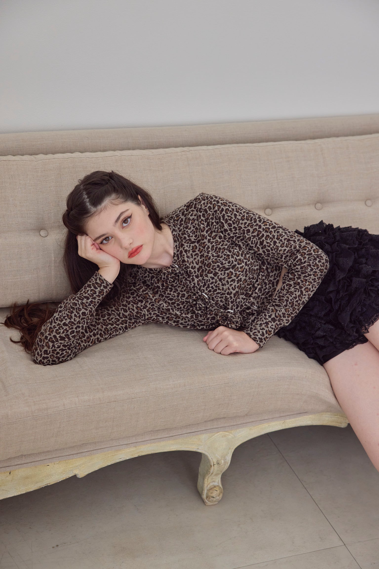 【10月上旬発送】Leopard Rose flower motif knit cardigan