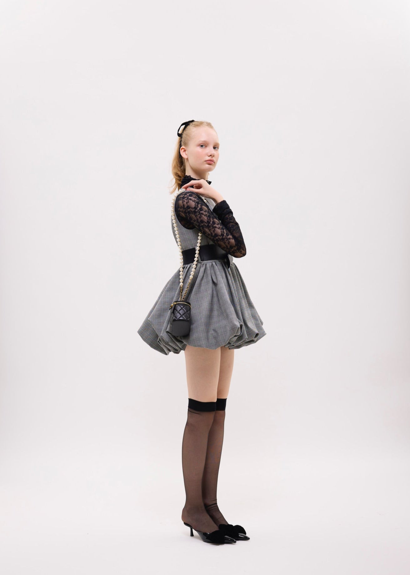 tartan check balloon one-piece