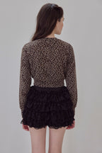 Leopard Rose flower motif knit cardigan