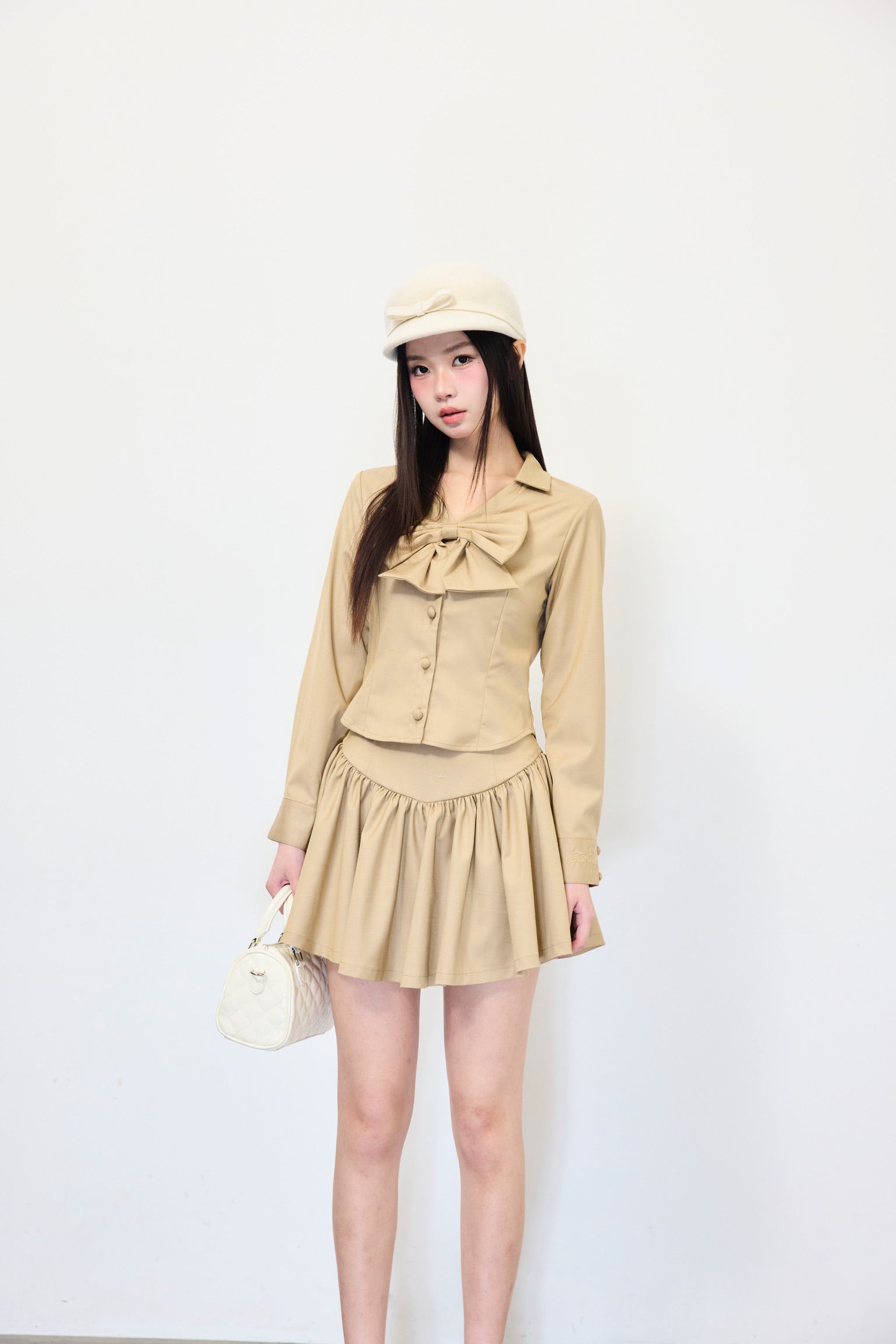 Gather flare mini skirt