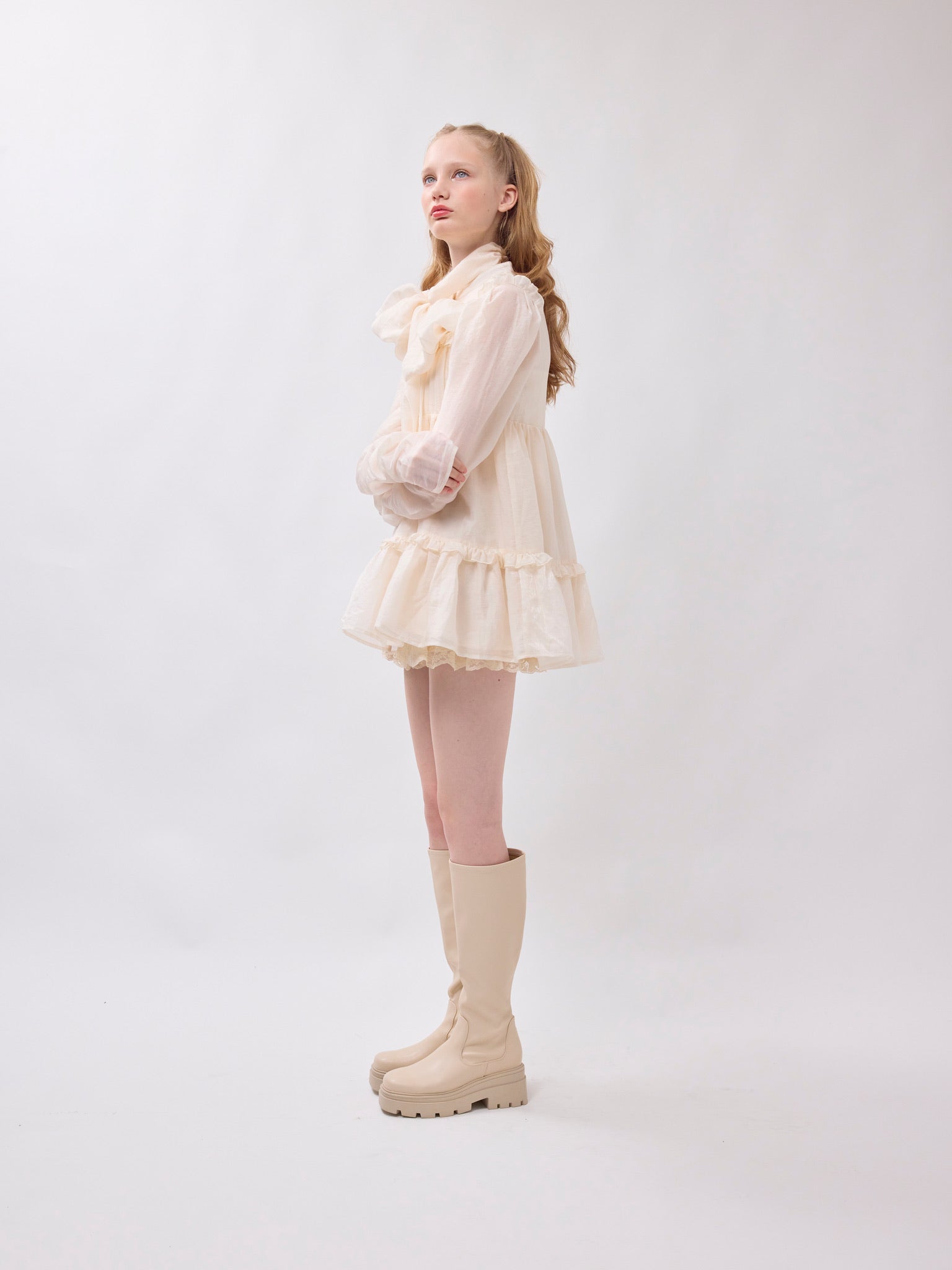 Sheer ribbon frill one-piece