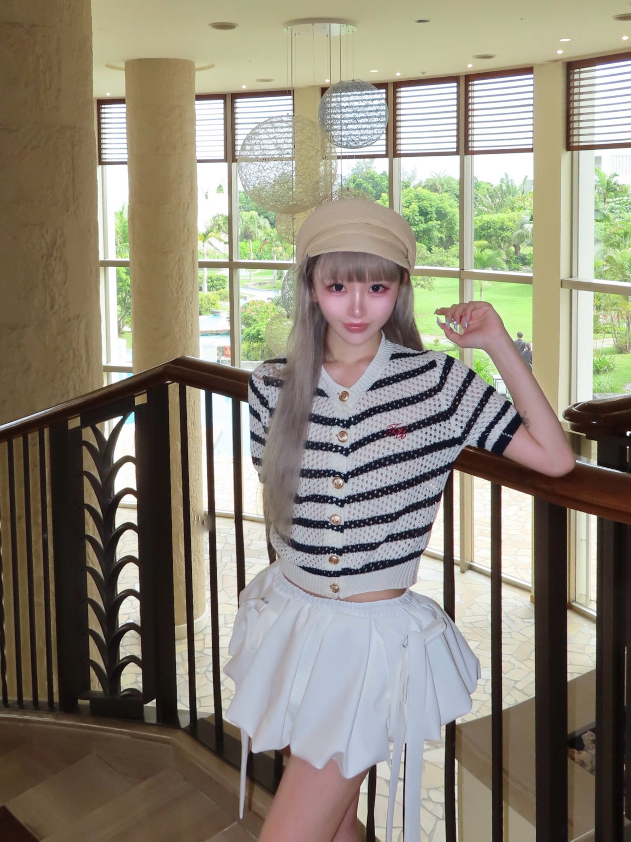 Marine border knit cardigan