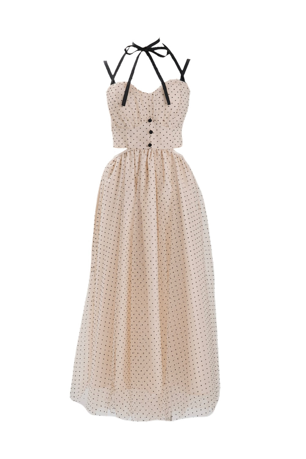 Dot tulle ribbon long dress