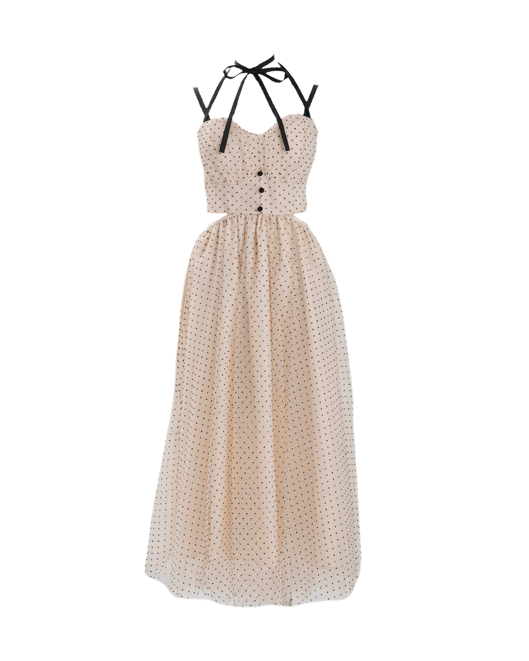 Dot tulle ribbon long dress