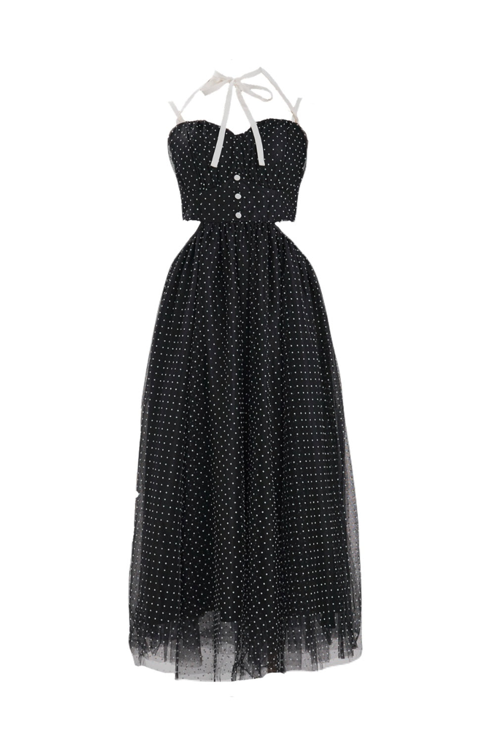 Dot tulle ribbon long dress