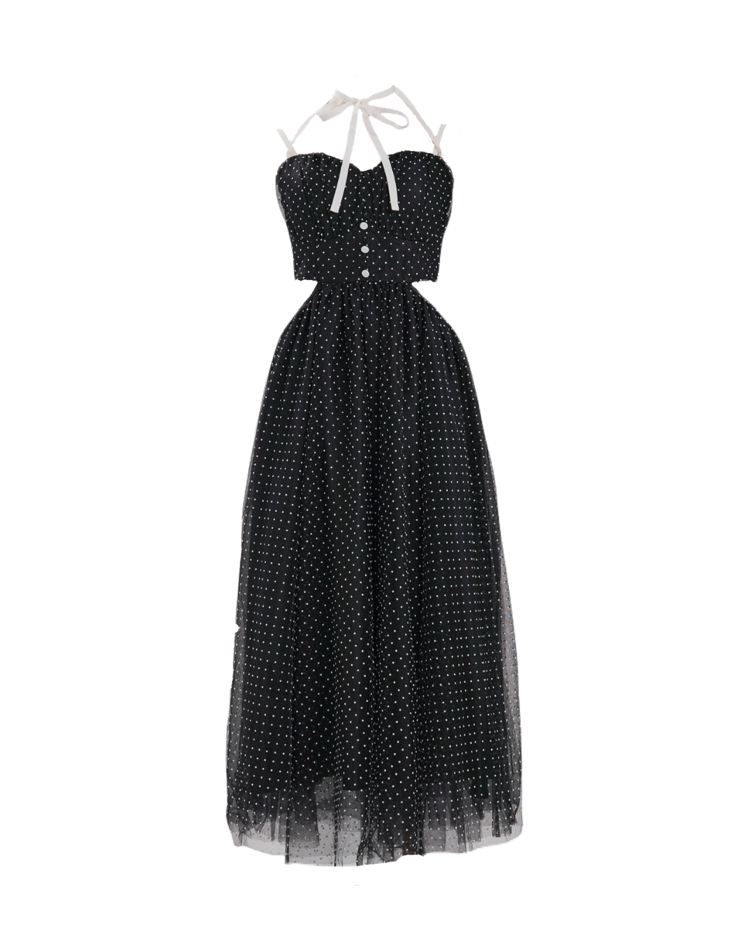 Dot tulle ribbon long dress