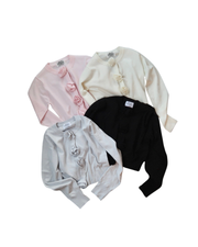 rose motif lame knit cardigan
