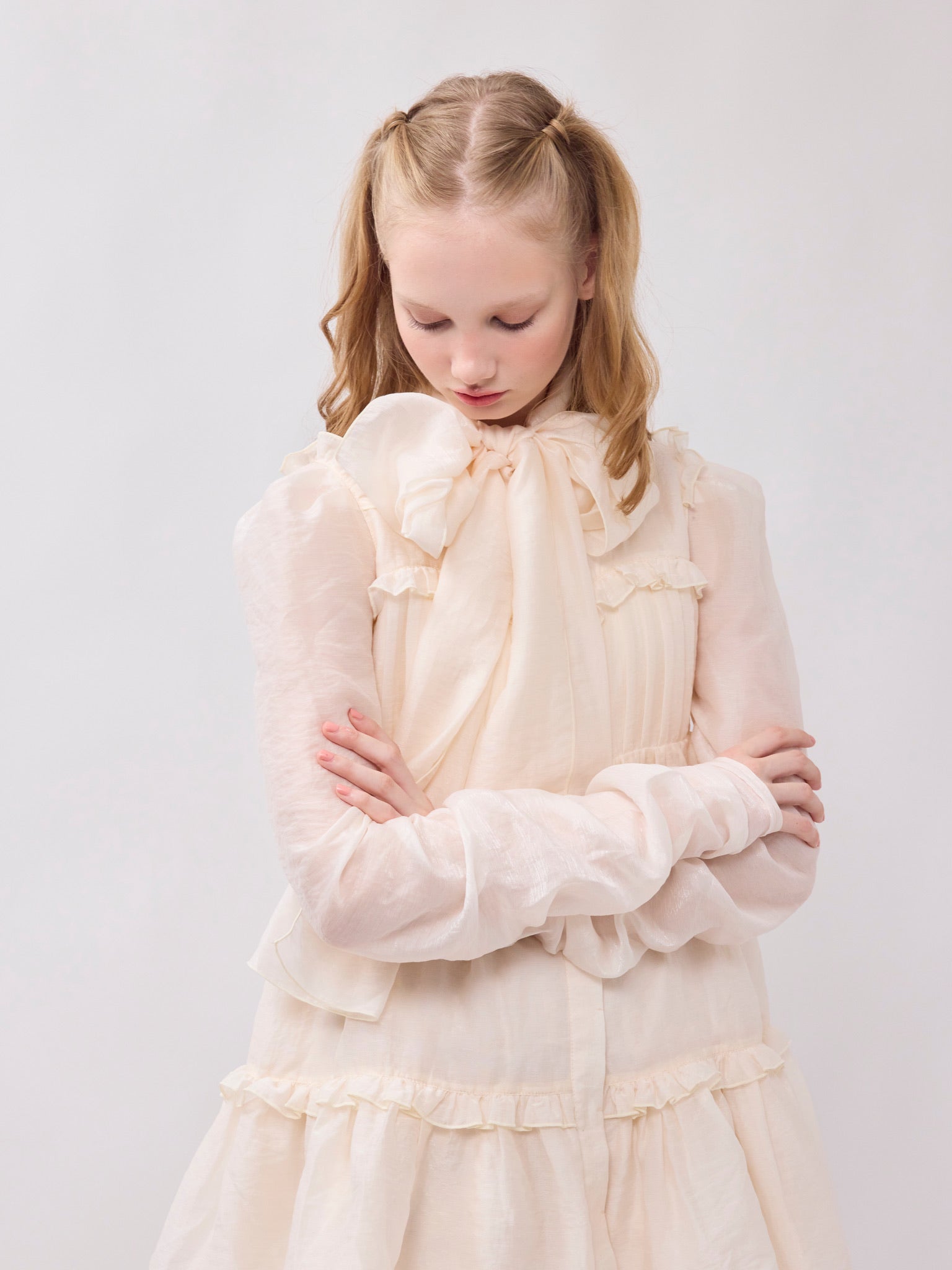 Sheer ribbon frill one-piece