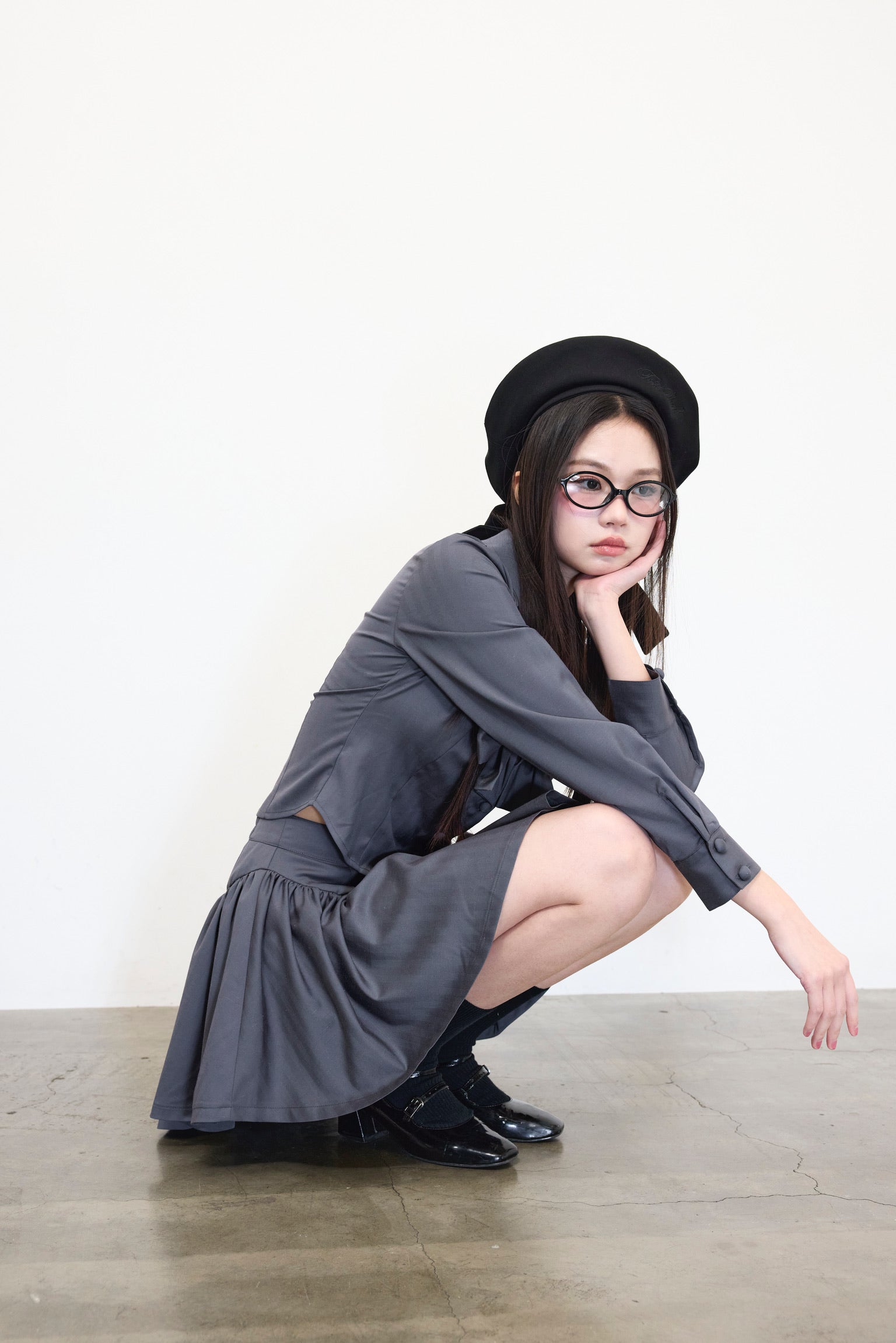 Gather flare mini skirt