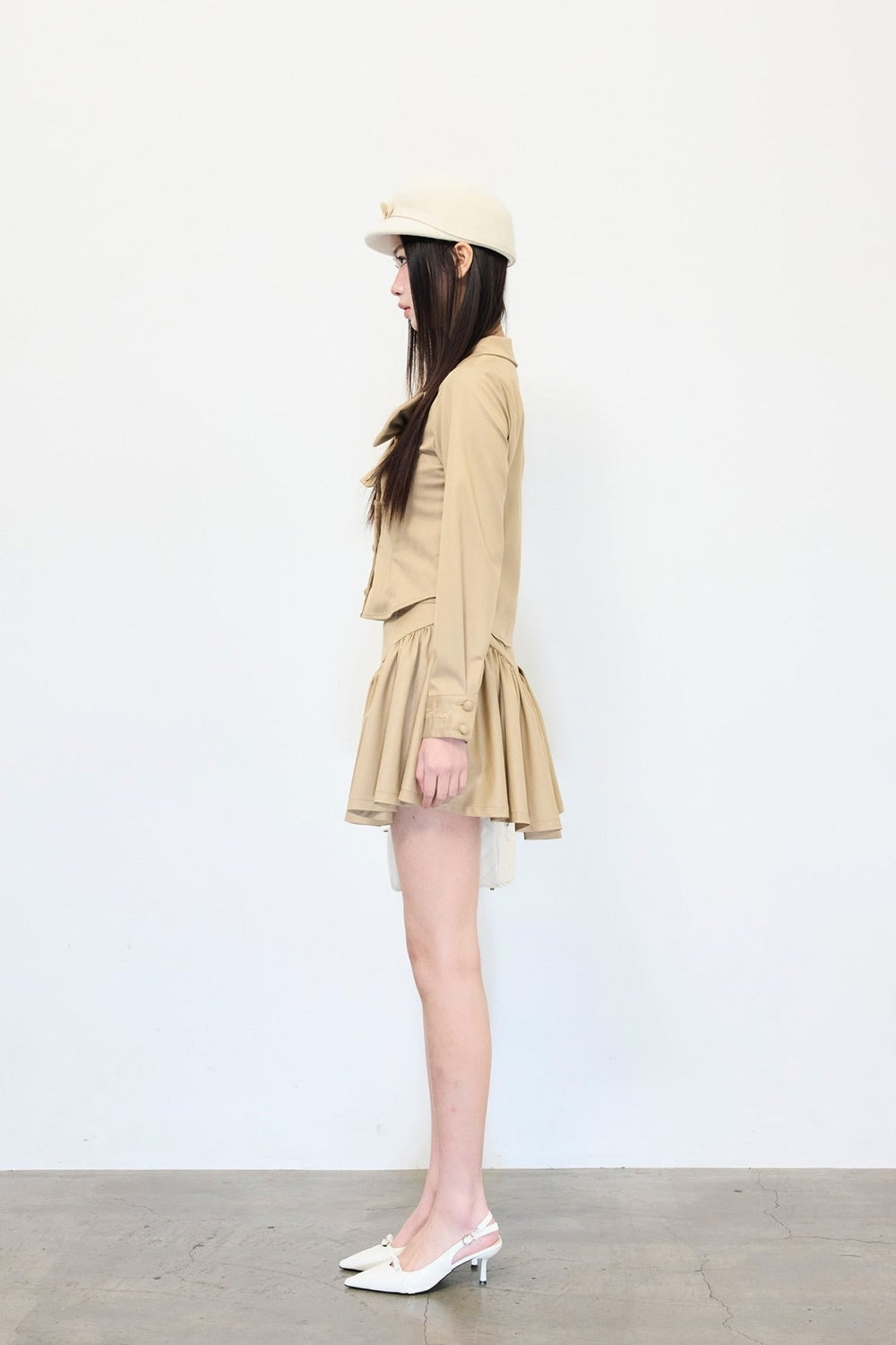 Gather flare mini skirt