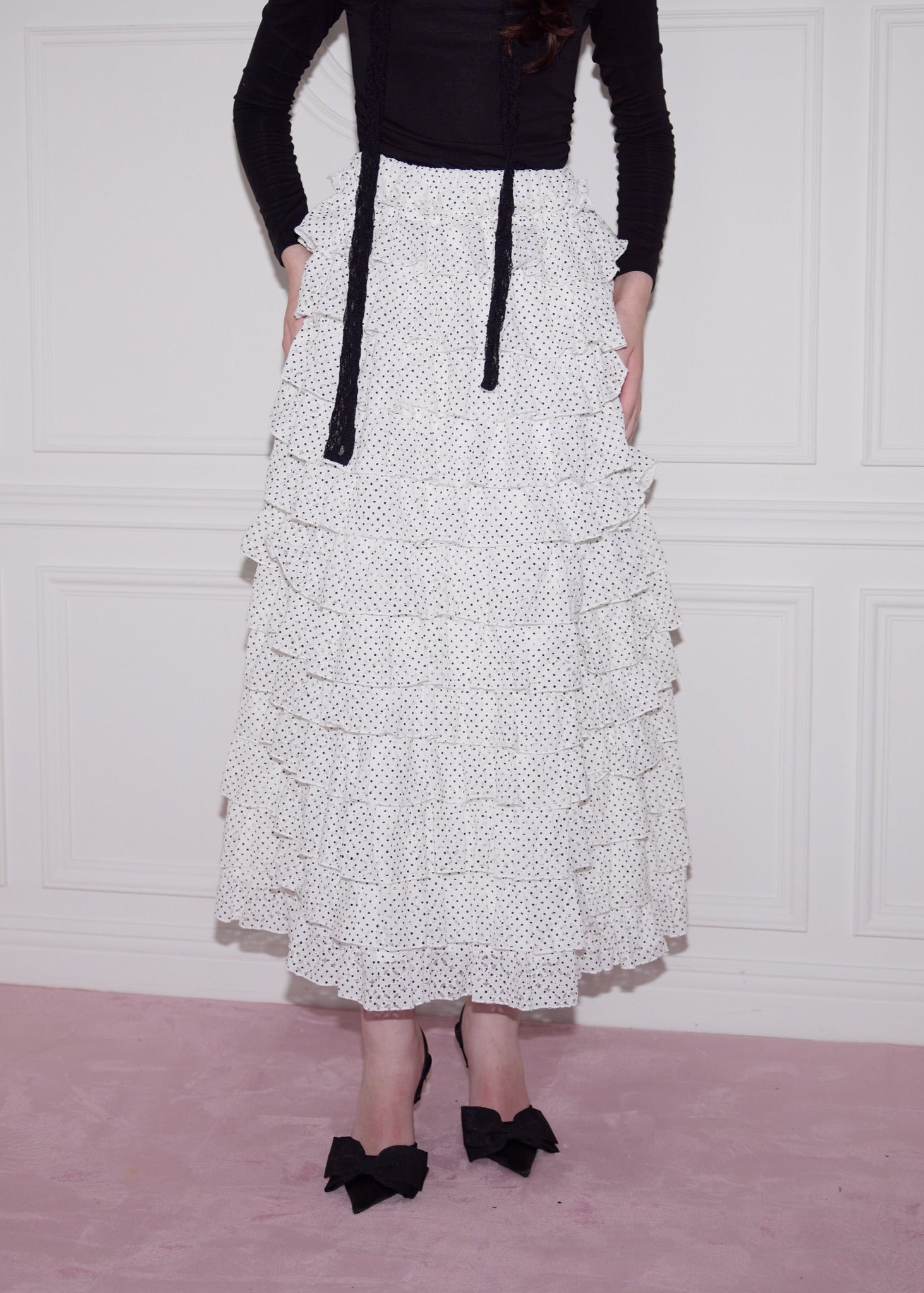 girly lace dot long skirt