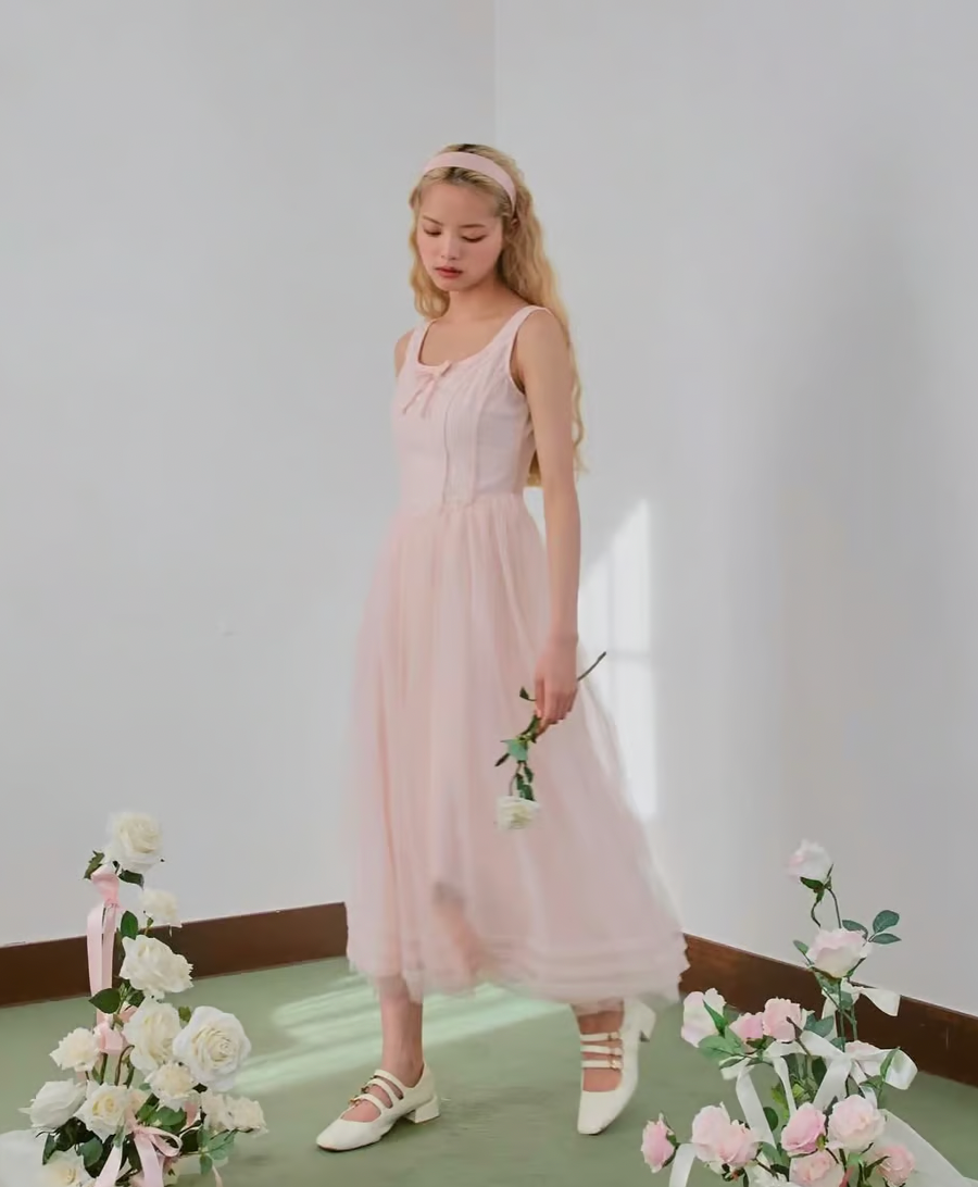 【Delivery in early February】”Ballerina” corset tulle long one-piece(pink)