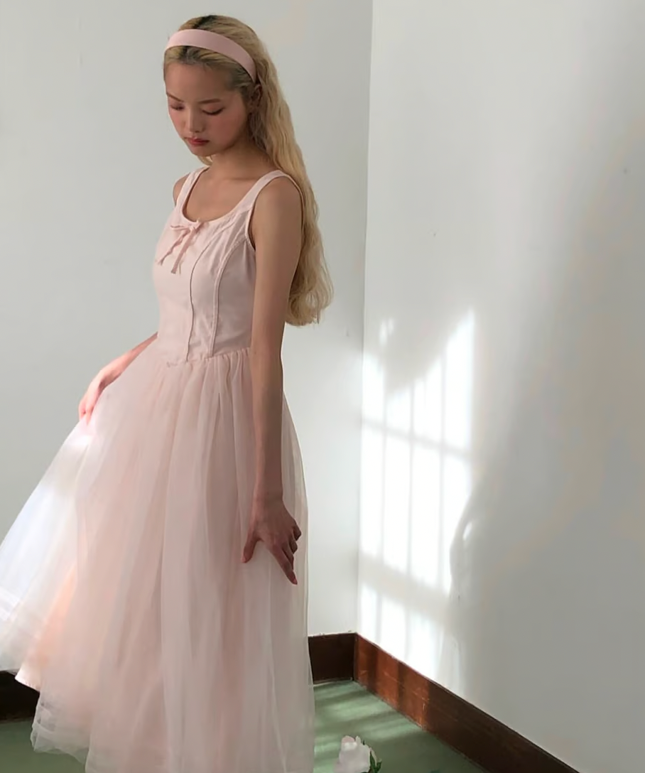 【Delivery in early February】”Ballerina” corset tulle long one-piece(pink)