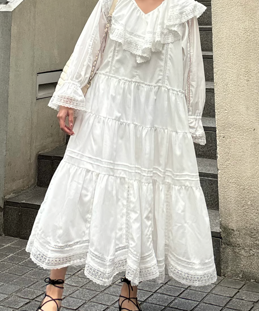 【Delivery in early February】lace frill collar cotton long one piece