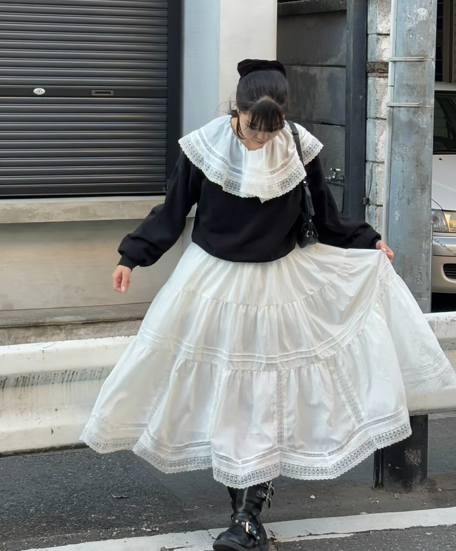 【Delivery in early February】lace frill collar cotton long one piece