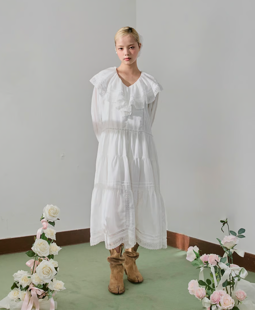 【Delivery in early February】lace frill collar cotton long one piece