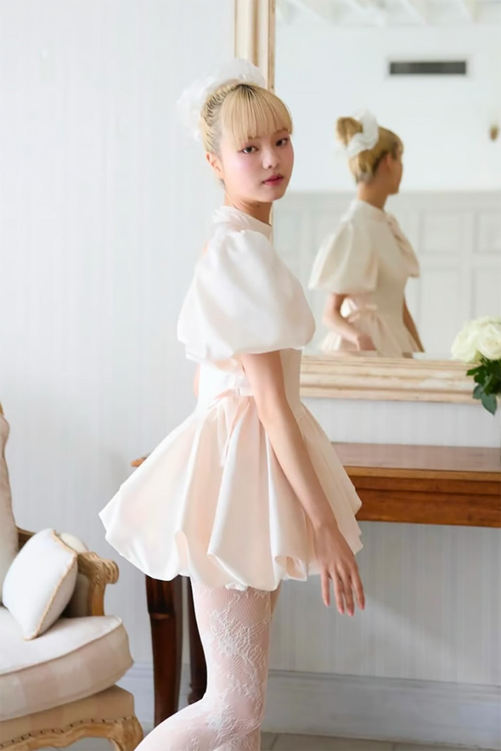 satin balloon peplum mini one-piece(pink)