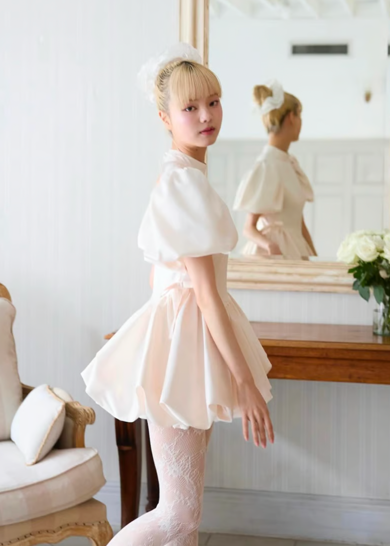 satin balloon peplum mini one-piece(pink)