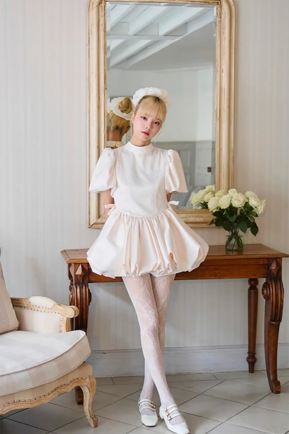 satin balloon peplum mini one-piece(pink)