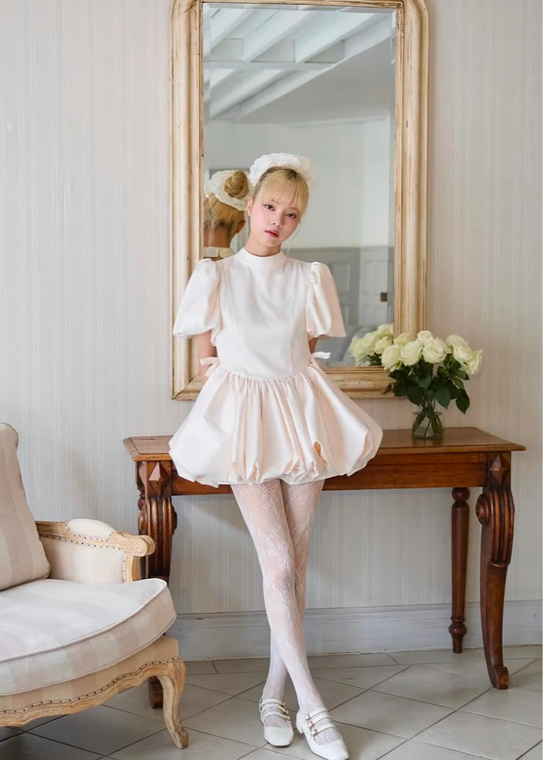 satin balloon peplum mini one-piece(pink)