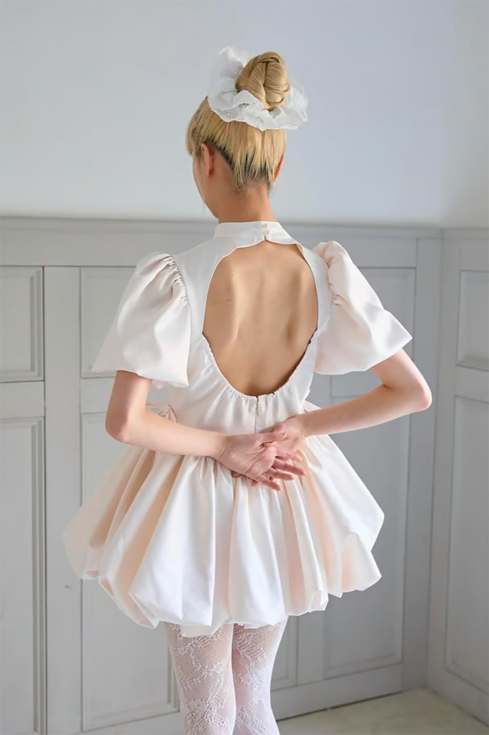 satin balloon peplum mini one-piece(pink)