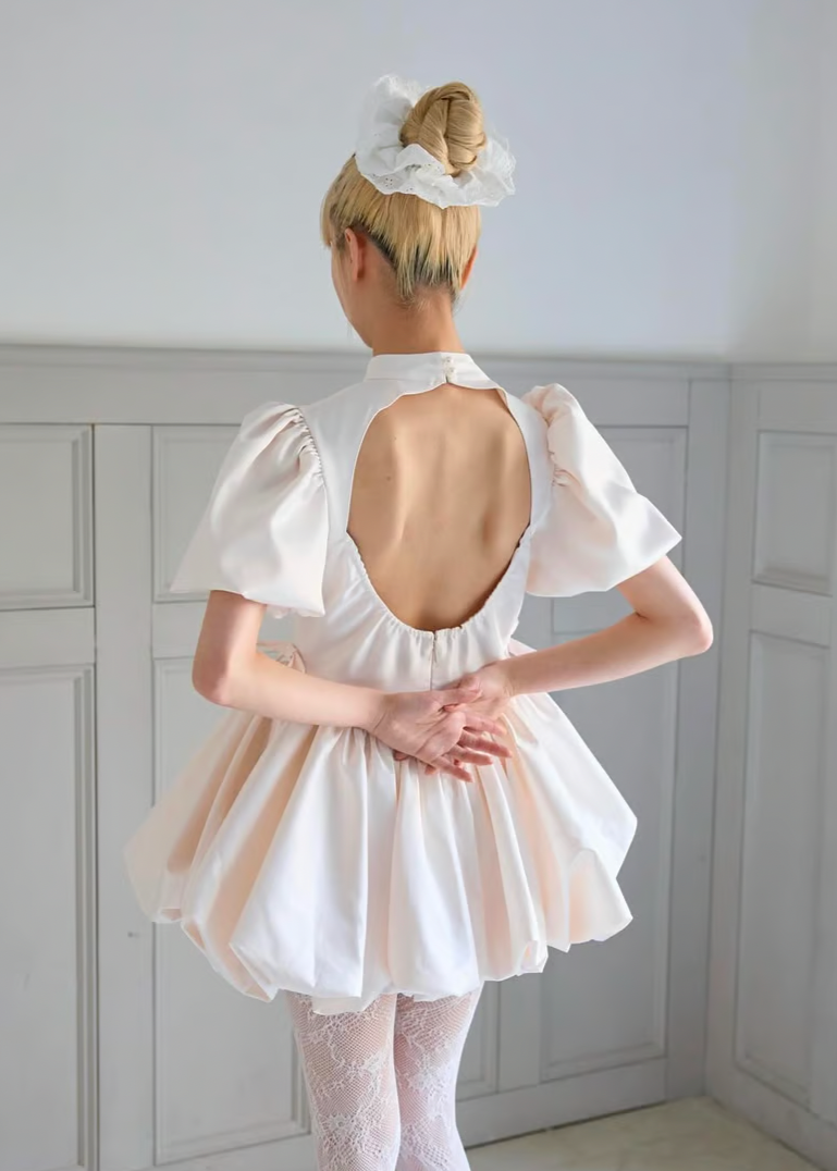 satin balloon peplum mini one-piece(pink)