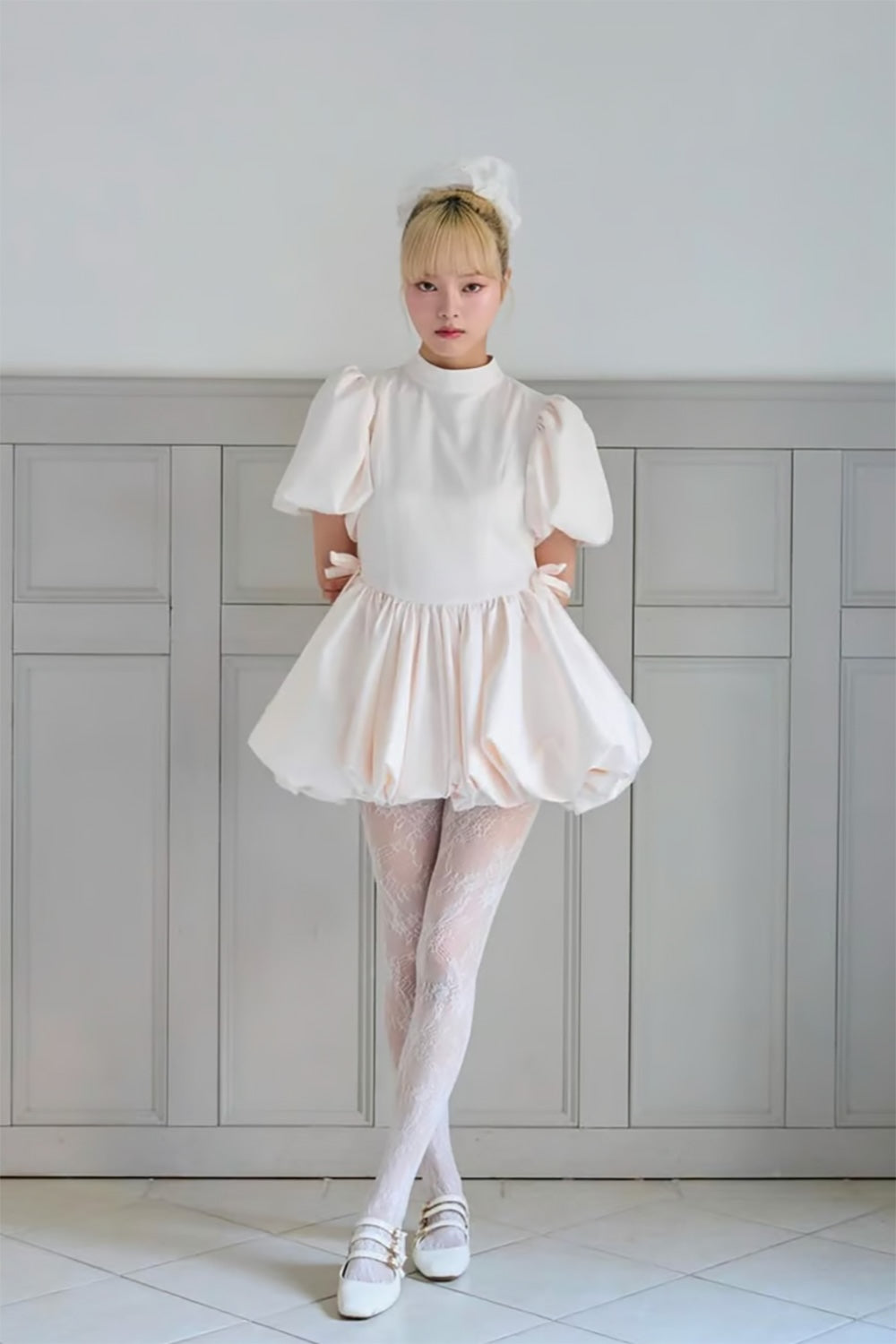 satin balloon peplum mini one-piece(pink)