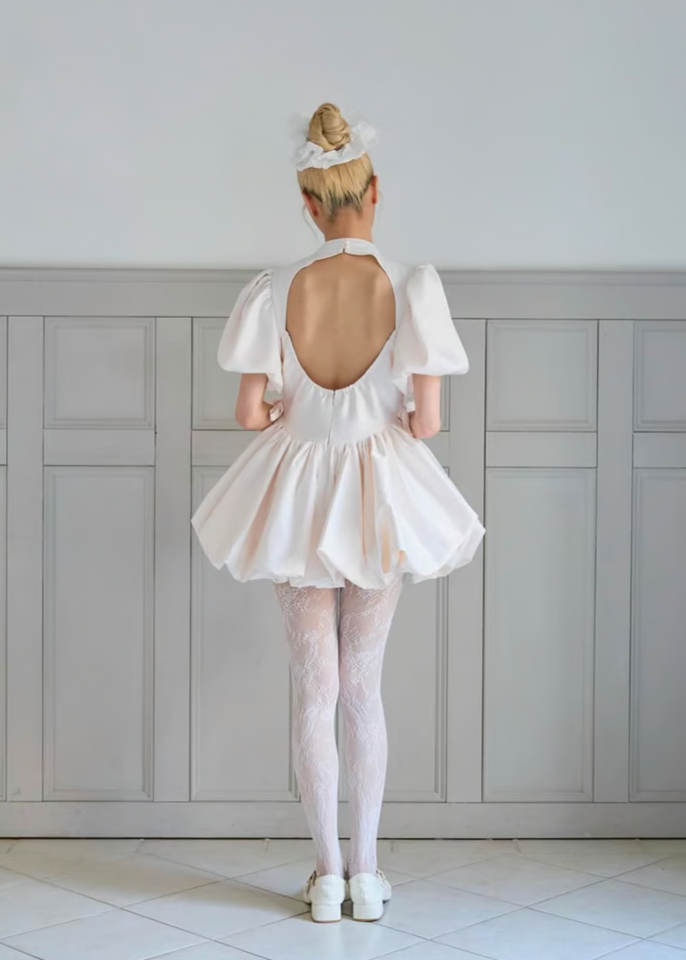 satin balloon peplum mini one-piece(pink)