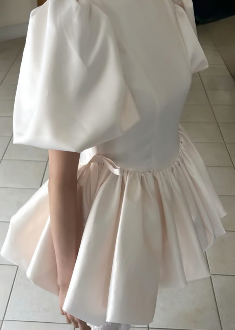 satin balloon peplum mini one-piece(pink)